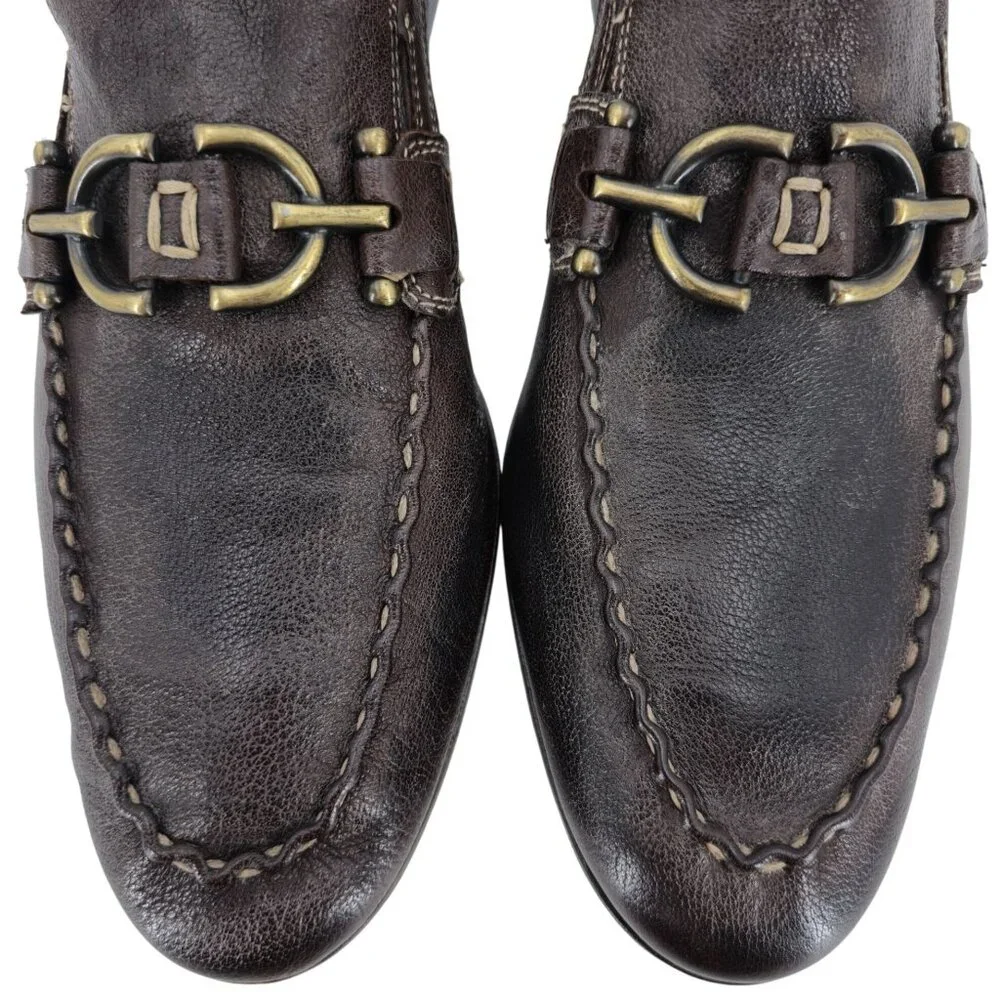 Donald J. Pliner Signature Bit Loafers Mens 9.5 Brown Pebble Leather Dress Shoes - Picture 1 of 11